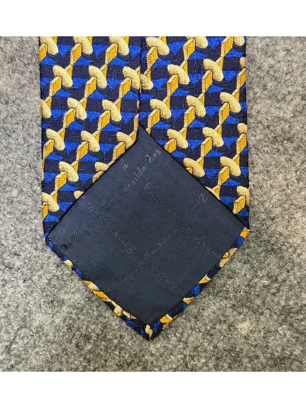 Ermenegildo Zegna Silk Tie Blue Gold Geometric Made Italy